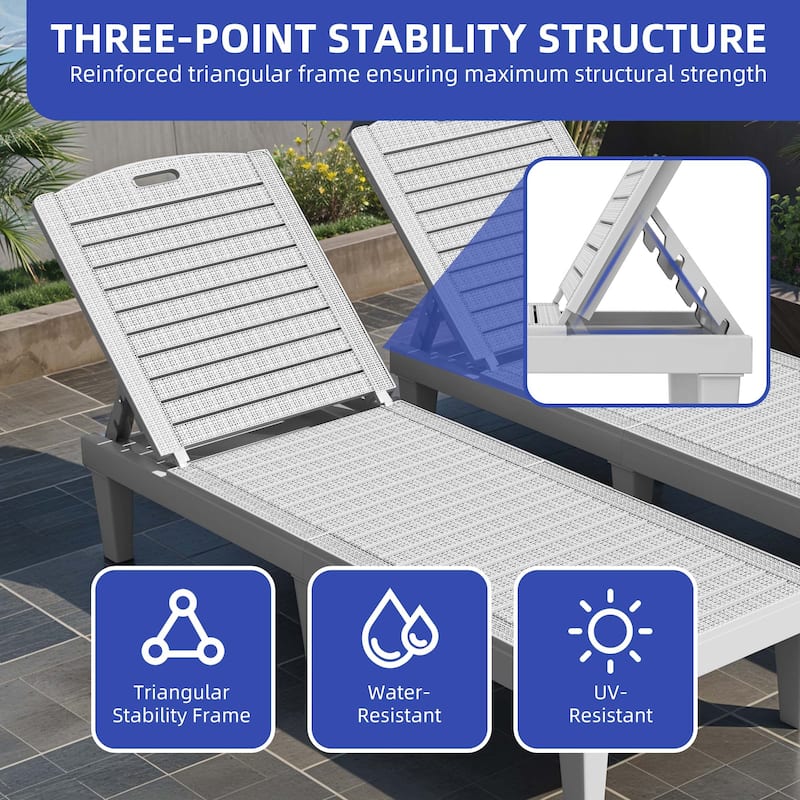 Outdoor Chaise Lounge Chairs (Set of 2) with Adjustable Backrest