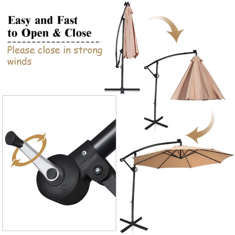 Costway 10FT Patio Offset Umbrella Solar Powered LED 360degrees