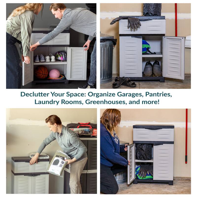 Plastic Storage Cabinet with Adjustable Shelf and Drawer