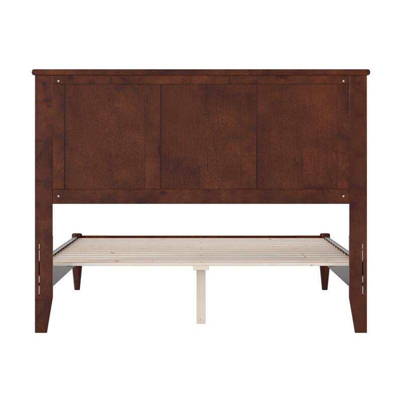 Solid Wood Low Profile Platform Bed with USB Ports - Walnut Finish, Full Size Bed Frame