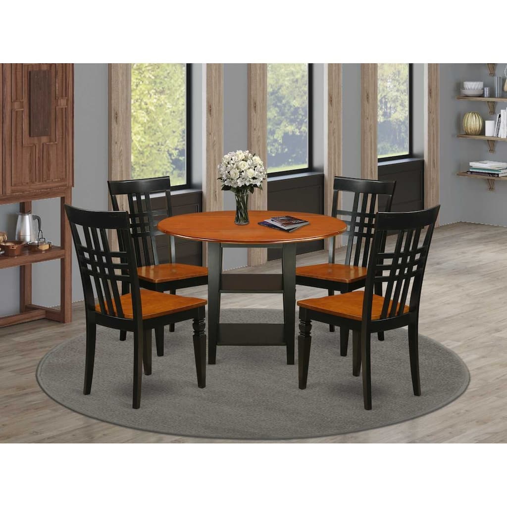 HomeStock 5-Pc Black and Cherry Finish Solid Wood Top - Round Dining Room Set - Seats-4