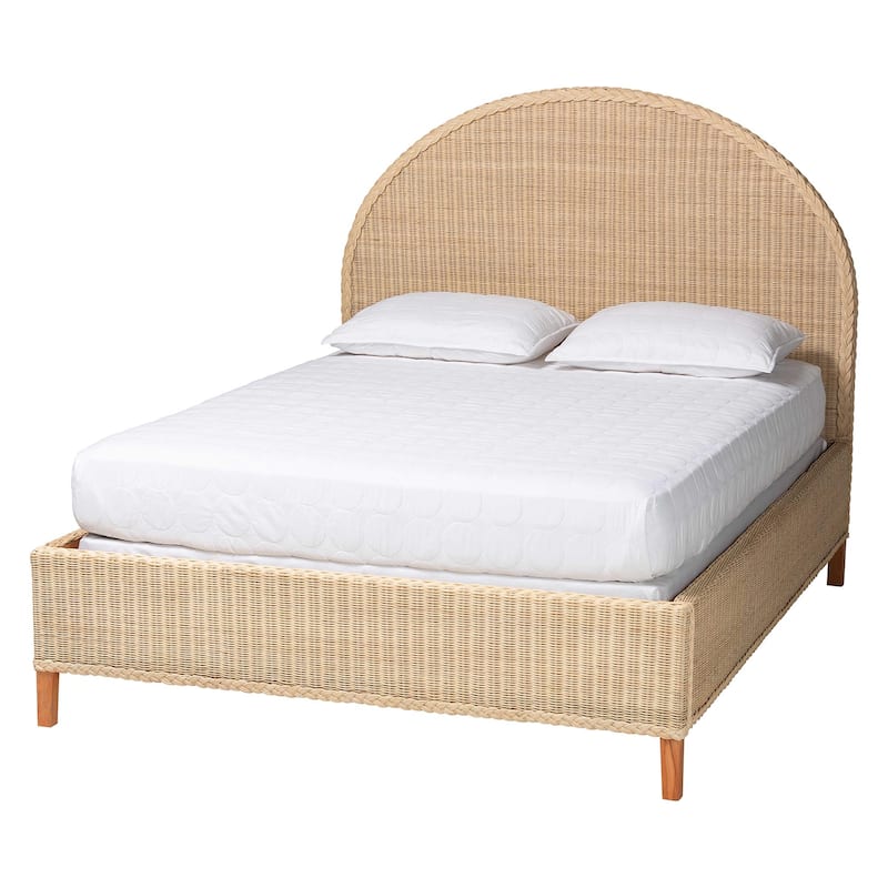 Lanica Japandi Sun-Bleached Braided Rattan Queen Size Bed - Queen