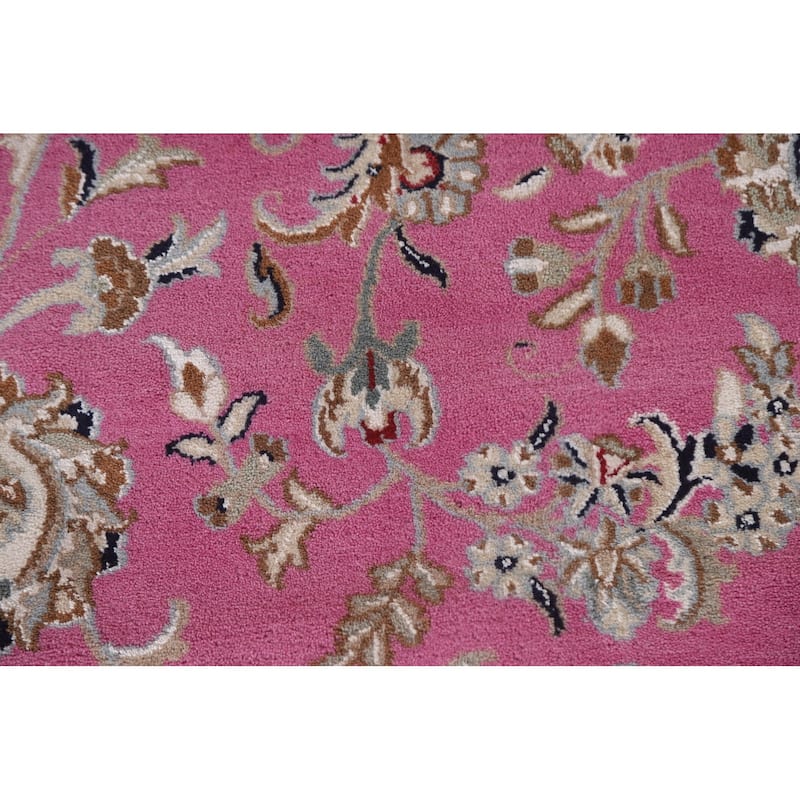 Floral Pink Kashan Oriental Area Rug Handmade Wool & Silk Carpet - 9'0"x 12'0"