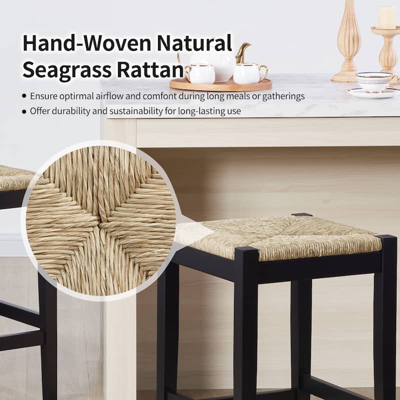 Bohemian 26" H Natural Weave Seagrass Rattan Backless Counter Stools