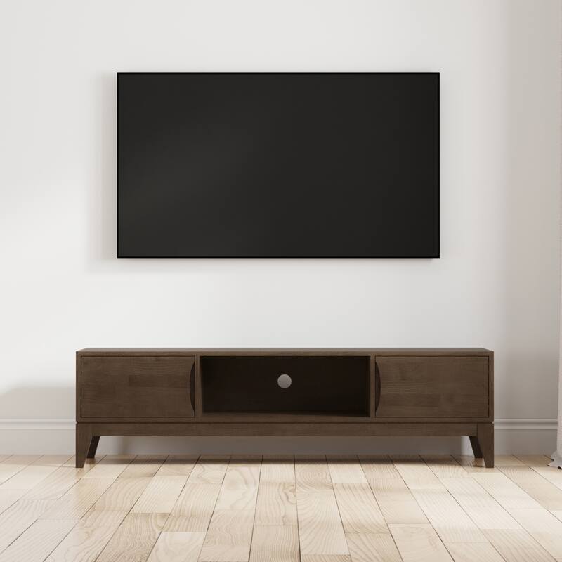 WYNDENHALL Pearson SOLID HARDWOOD 72 inch Wide Modern TV Media Stand in Walnut Brown For TVs up to 80 inches - Walnut Brown