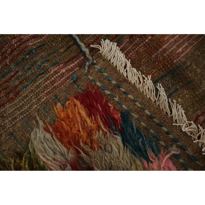 Hand Knotted Oriental 100% Wool Carpet Tribal Checkered Multi-Colored Moroccan Area Rug - 9' 10'' X 8' 1''