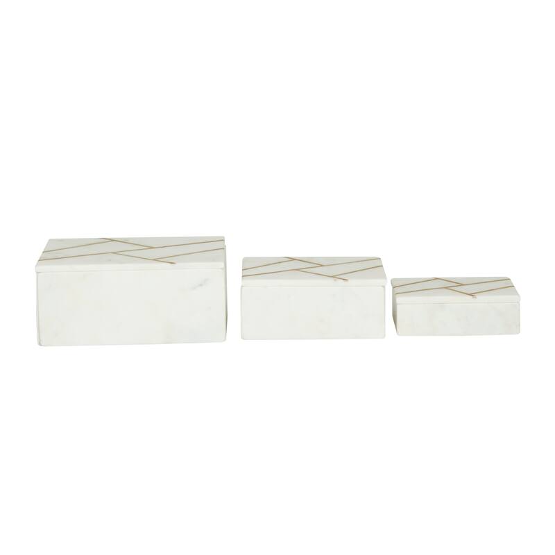 Black, White or Green Marble Box with Gold Linear Lines (Set of 3) - S/3 9", 7", 6"W