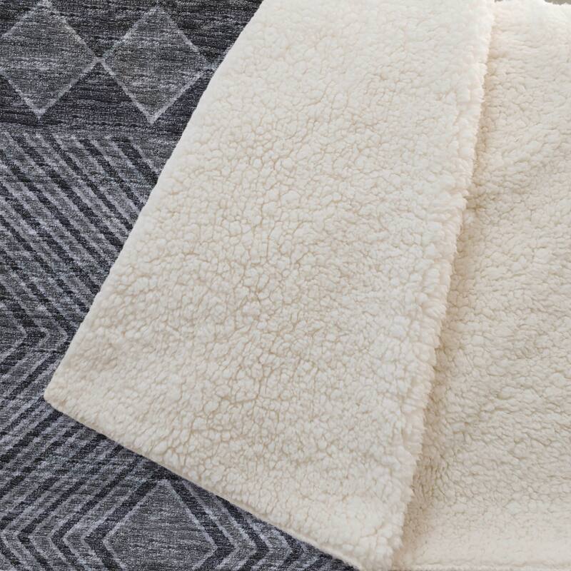 Premium Machine Washable ASB107 Modern Geo Sherpa Throw Blanket