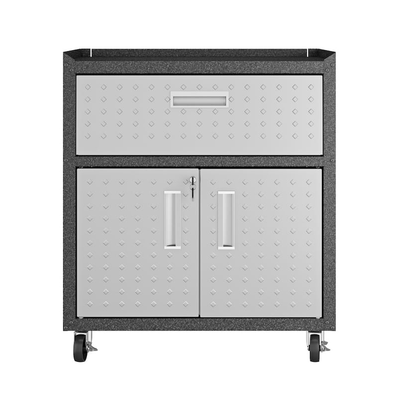 Fortress Textured Metal 31.5" Garage Mobile Cabinet with 1 Full Extension Drawer and 2 Adjustable Shelves in Grey