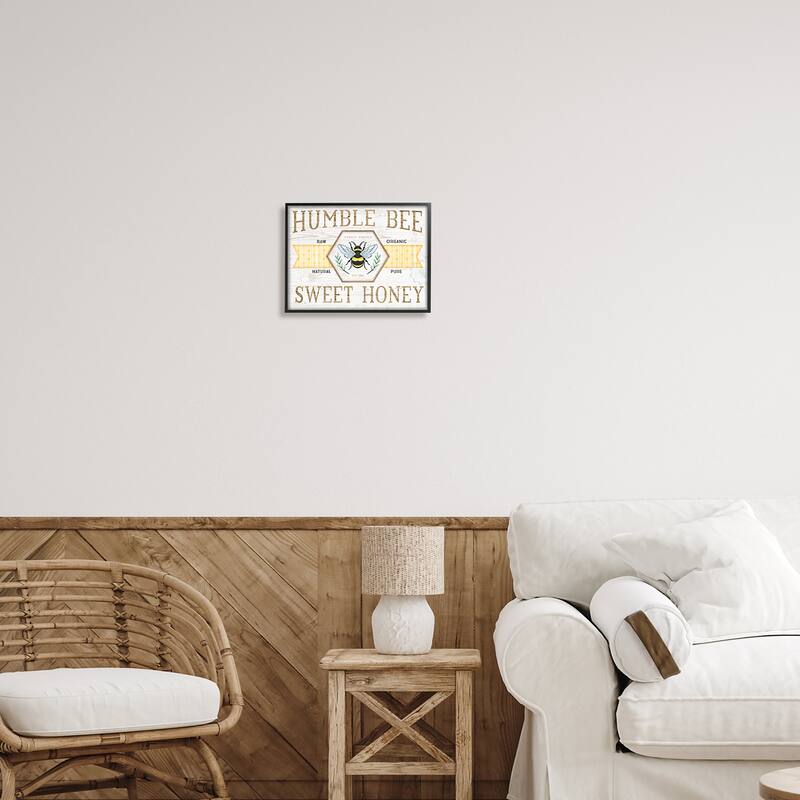 Stupell Sweet Honey Bumble Bee Sign Country Tartan Banner Framed Wall Art, Design by Jennifer Pugh