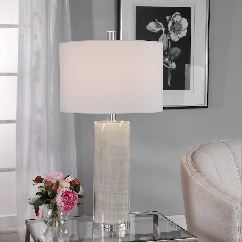 Ceramic Table Lamp with Drum Shade - 32" - Beige and White