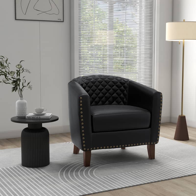 Modern Armchair Faux Leather Nailhead Trim Swivel Accent Chair