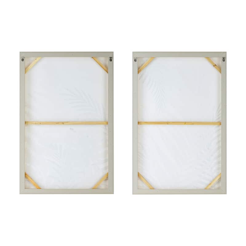 Nir 23 x 35 Set of 2 Palm Leaf Wall Art, Frame Decor, Black Gold, Gray Wood