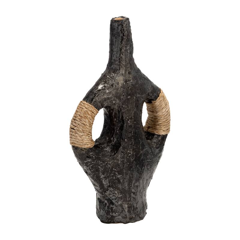 Sagebrook Home Terracotta 14"H, Double Handle With Twine Vase, Black, Novelty, Terracotta, Contemporary, 14"H, Textured