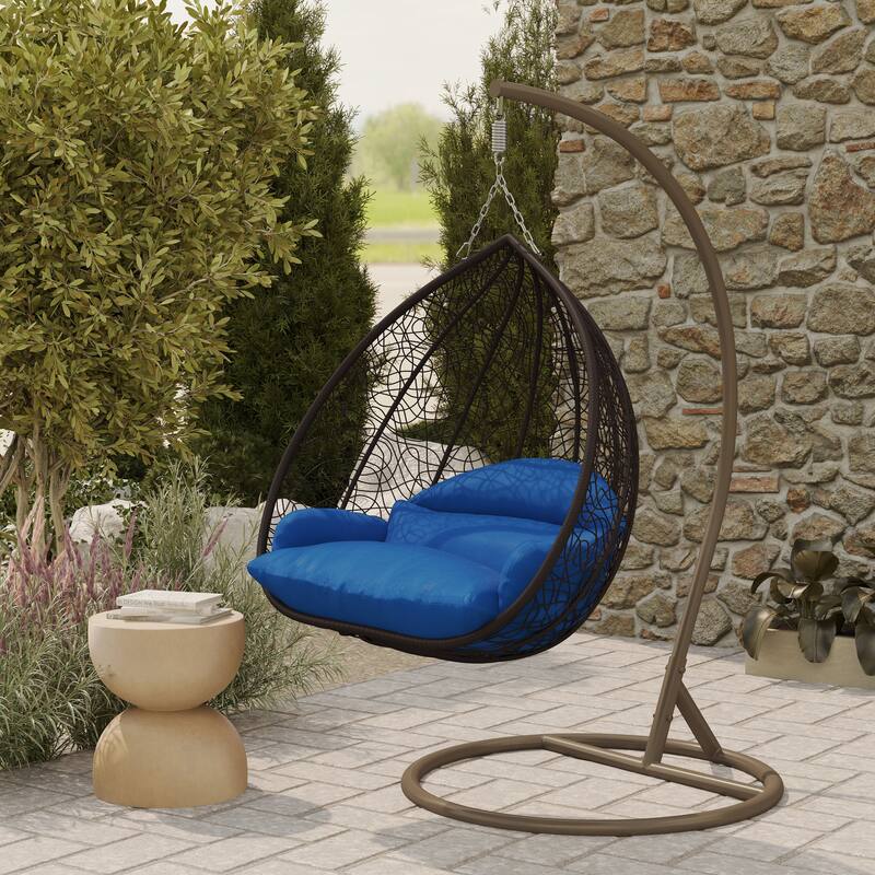 2-Person Egg Swing Chair in Brown Stainless Steel 2-Seater Porch Swing with Stand for Outdoor and Indoor - 77.95" Height