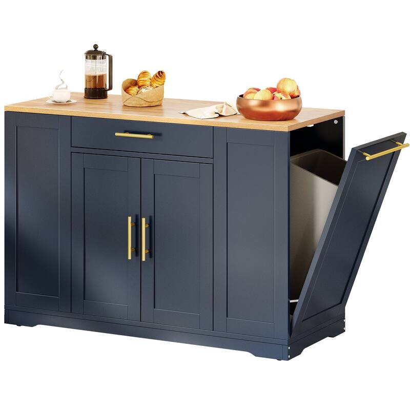 Moasis 53-inch Rolling Kitchen Island Storage Cabinet Portable Mobile Kitchen Cart - Navy Blue