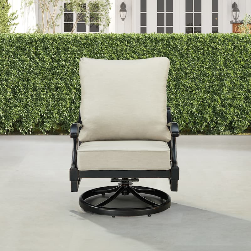 Pair of Black Aluminum Deep Seating Swivel Rocker Club Chairs with Cushions