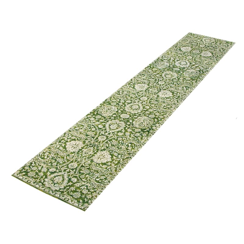 ECARPETGALLERY Hand-knotted Heritage Green Silk, Wool Rug - 2' 6" x 12' 1"