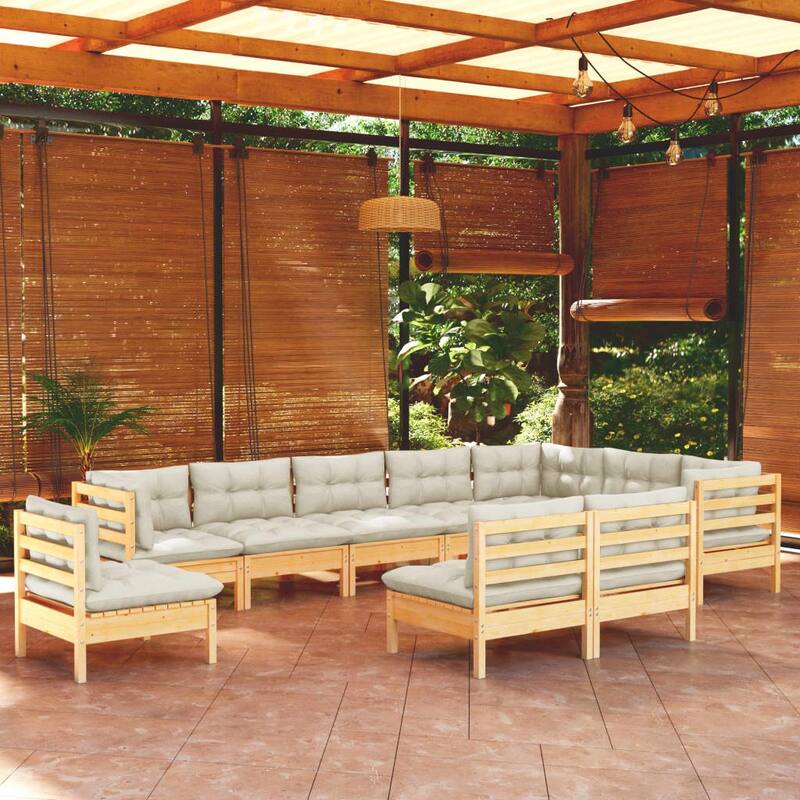 vidaXL Solid Pinewood Patio Lounge Set 10 Piece with Cushions Multi Colors - 25" x 25" x 24.6"