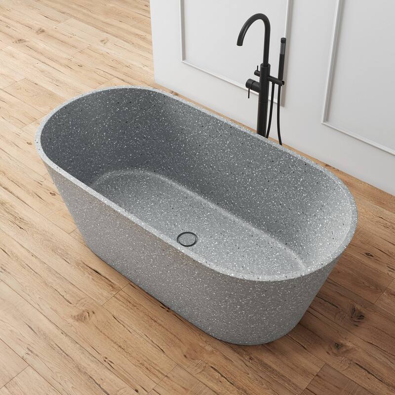 MEDUNJESS 59'' Terrazzo Freestanding Bathtub Stone Resin Soaking Tub
