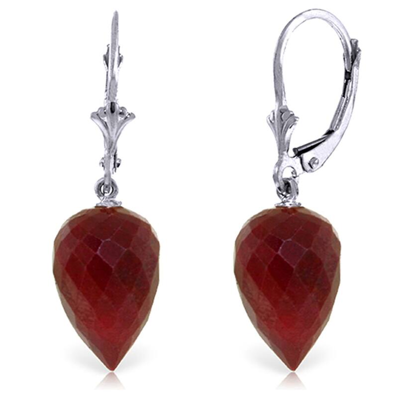 26.1 Carat 14K Solid Gold Drop Briolette Ruby Gemstone Earrings - White