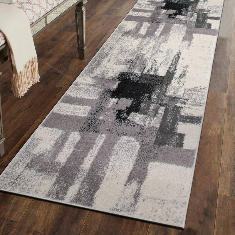 World Rug Gallery Modern Abstract Art Area Rug - 2' x 7' Runner - Black