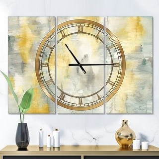 Designart 'Summer Shower' Glam 3 Panels Oversized Wall CLock - 36 in. wide x 28 in. high - 3 panels