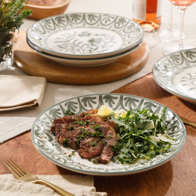Bloomhouse - 2-Time Oprah's Favorite Things - Valencia Flor 4 Piece 10.75" Dinner Plate Set, Stoneware Floral Decal Design