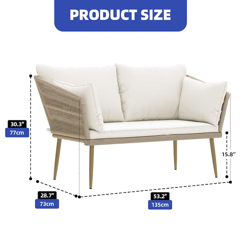 Moasis Outdoor Wicker Loveseat with Cushion, All-Weather Patio 2 Seater Sofa