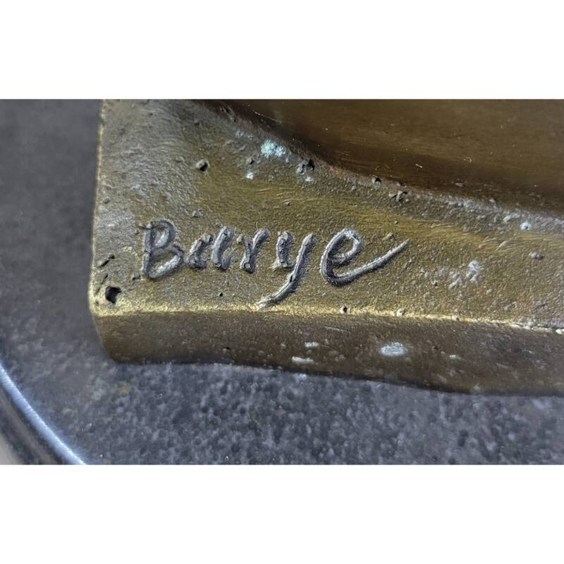 Signed Barye Unique Bronze Bust Horse Head Sculpture Marble Base Statue Figure