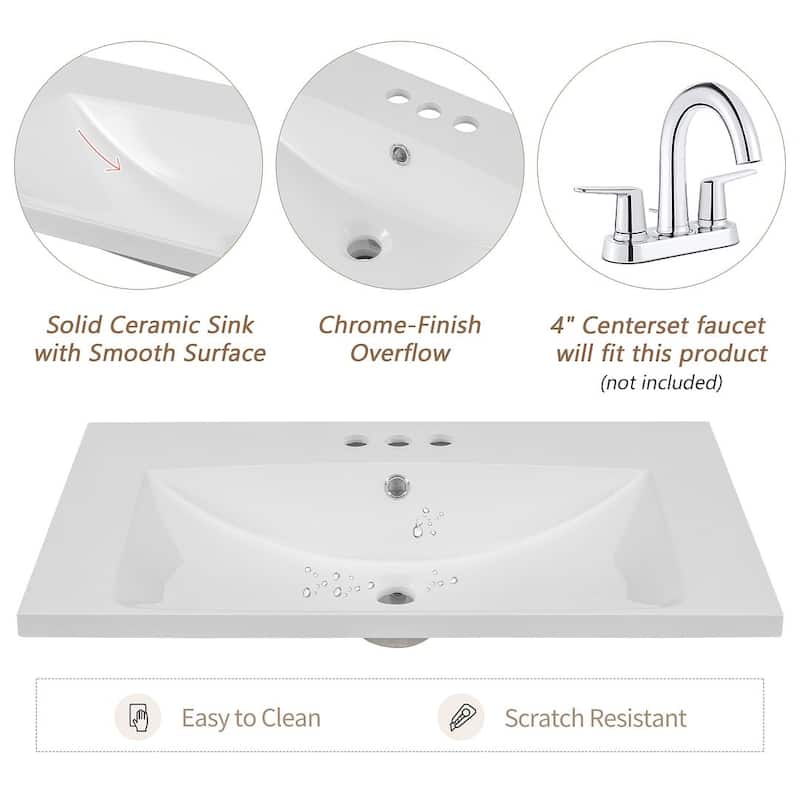 30" Solid Bathroom Vanity with Sink Set, Bathroom Cabinet with Drawers
