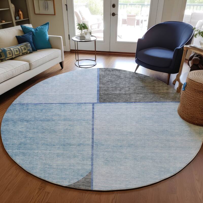 Machine Washable Indoor/ Outdoor Chantille Simple Modern Rug - Sky - 8' x 8'