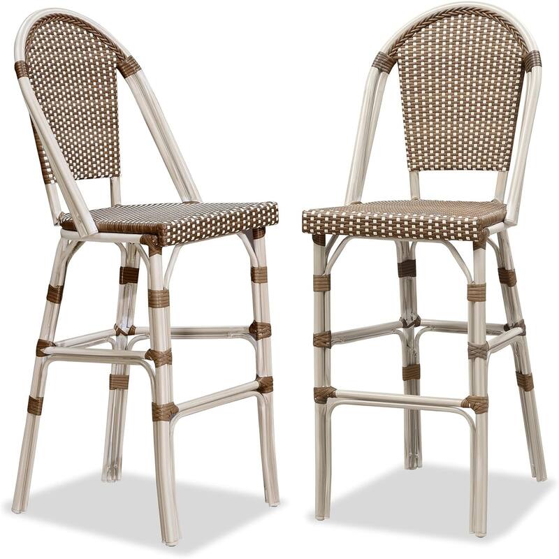 PURPLE LEAF White Print Finish Patio Bar Chairs with Back Rattan Bar Chairs French Bistro Set for Kitchen Outdoor Counter Stool