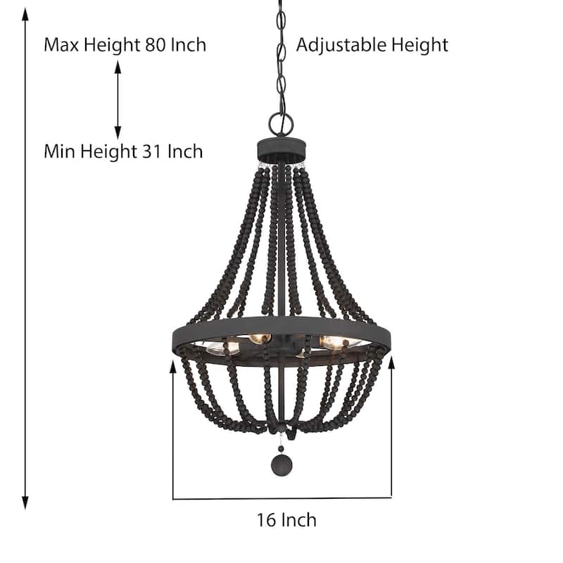 Cauhu 4-light Farmhouse Coastal Beaded Empire Chandelier for Dining Room - 16'' W x 16'' D x 27'' H