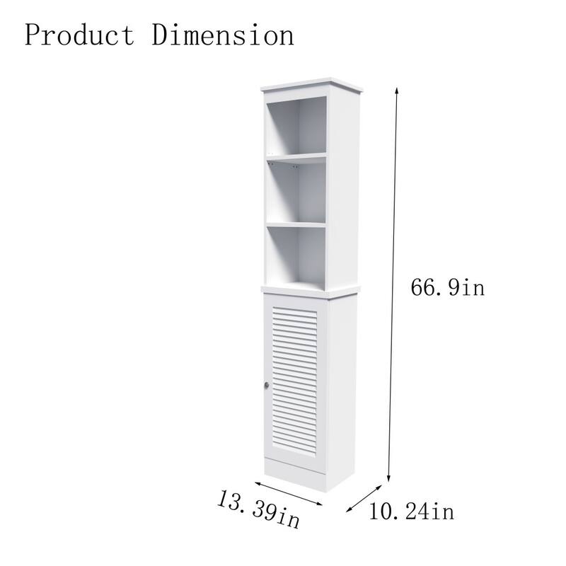 67 in. H Wood Freestanding Linen Cabinet with 3 Open Shelves and Door