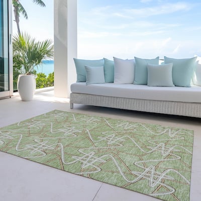 Machine Washable Indoor/ Outdoor Contemporary Links Chantille Rug