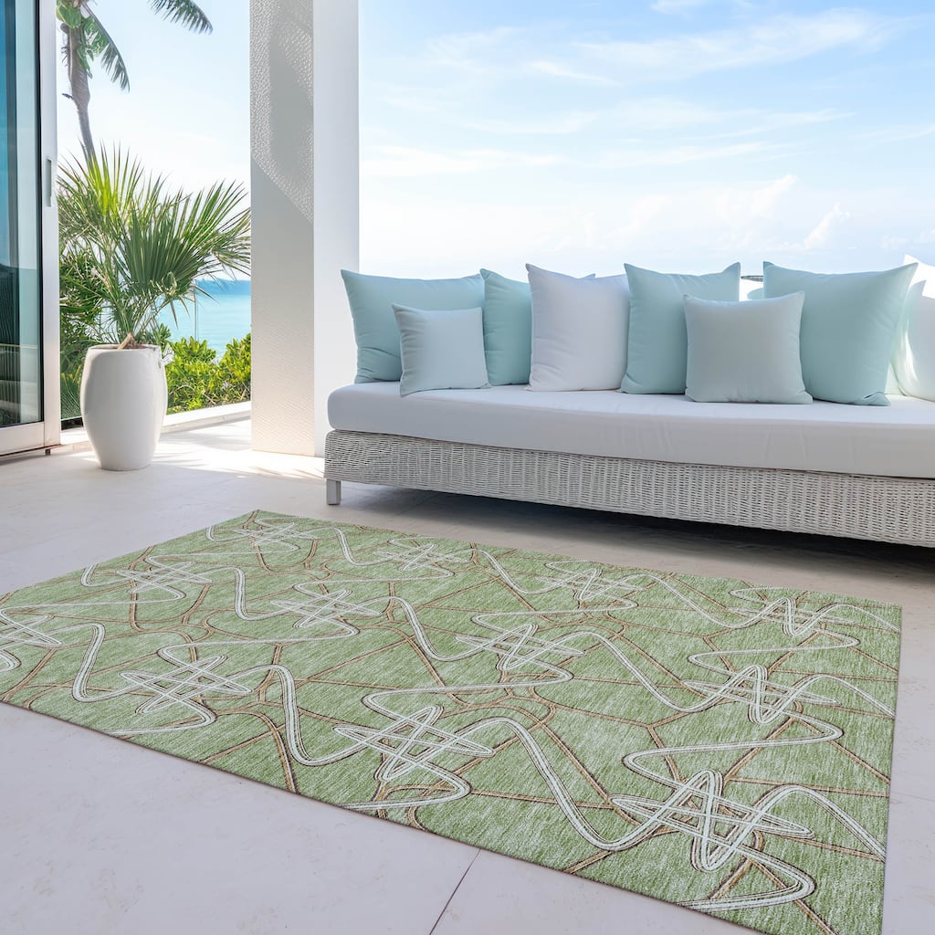 Machine Washable Indoor/ Outdoor Contemporary Links Chantille Rug