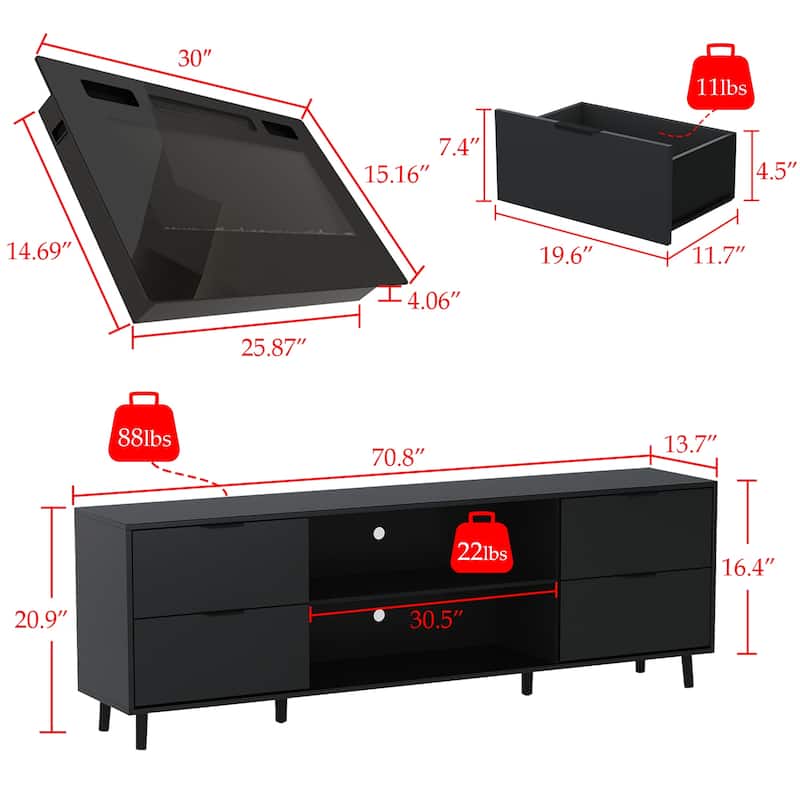 30" Recessed Electric Fireplace High Glossy TV Stand Combo Fireplace