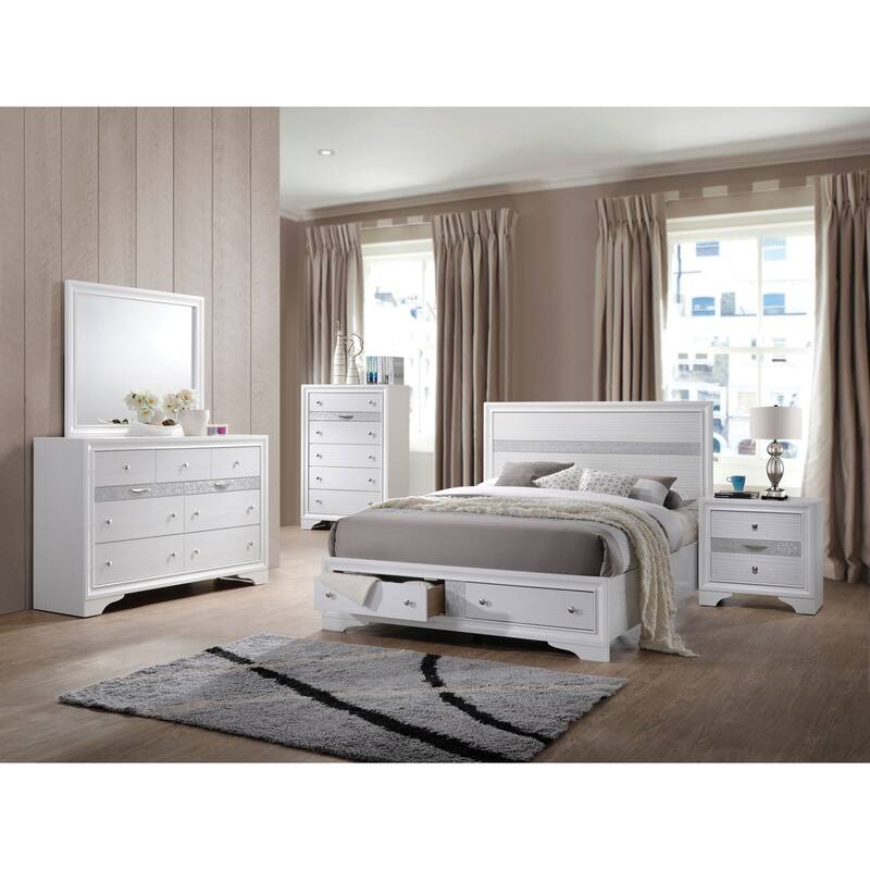 Queen Size Wood Storage Bed with Drawer and Box Spring Required