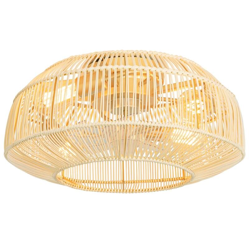 20 in. Indoor 4-Lights Gold Rattan Ceiling Fan with Light and Remote, Flush Mount Ceiling Fan, No Bulbs Included
