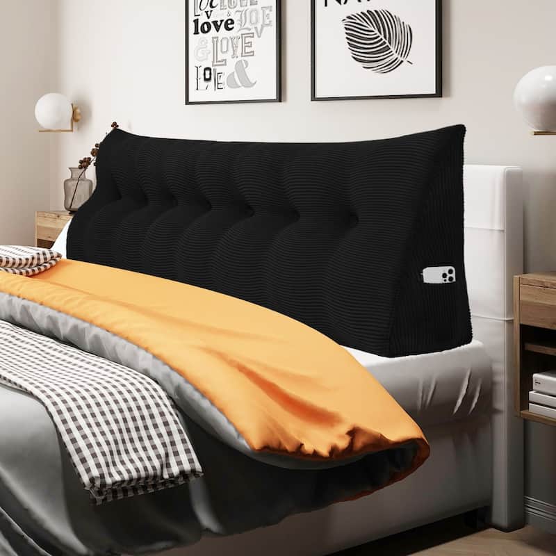 WOWMAX Large Reading Wedge Headboard Pillow for Bed Rest Back Support - King - Cotton Black