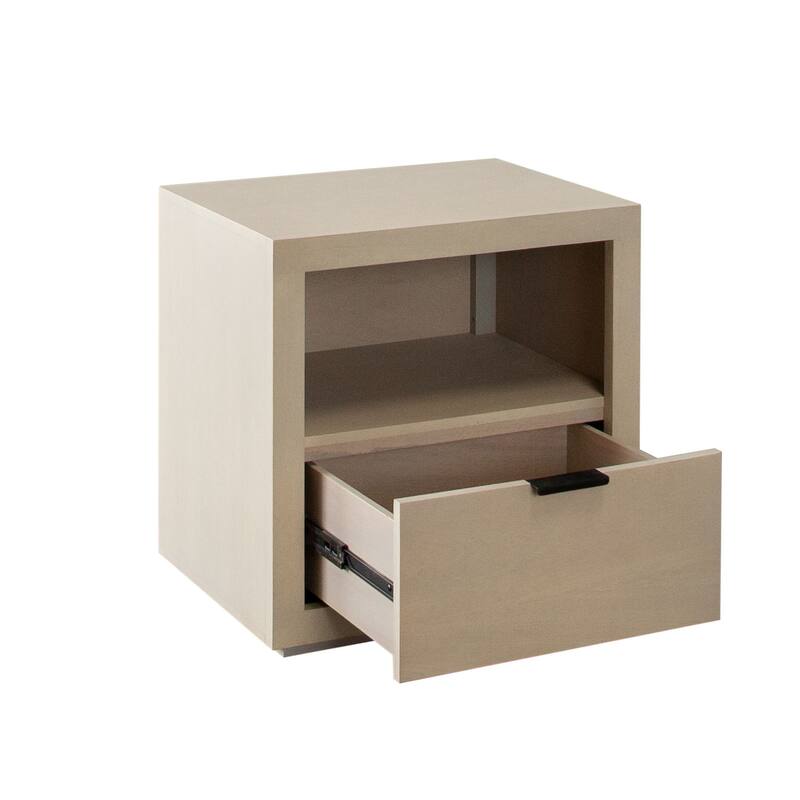 Somy Nightstand with Drawer and Shelf, Light Natural Gray Mango Wood