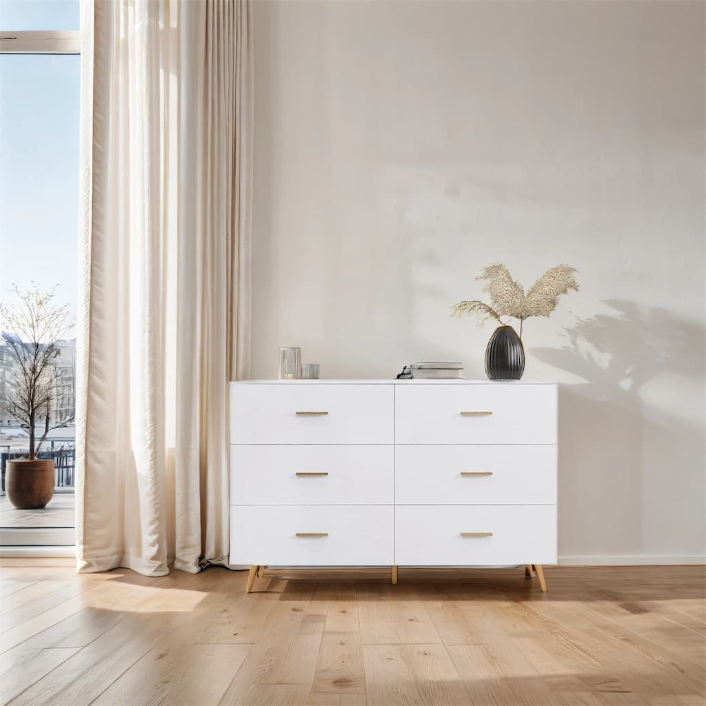 6 Drawers Chest of Drawer with Golden Handle and Golden Steel Legs