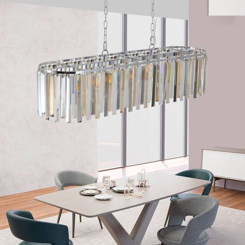 Modern Luxury Oval Crystal Ceiling Chandelier with Metal Frame and Anti-Glare Shade, Adjustable Height, for Bedroom