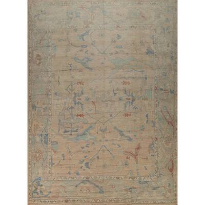 Floral Pink Oushak Turkish Area Rug Hand-Knotted Wool Carpet - 9'7"x 12'0"