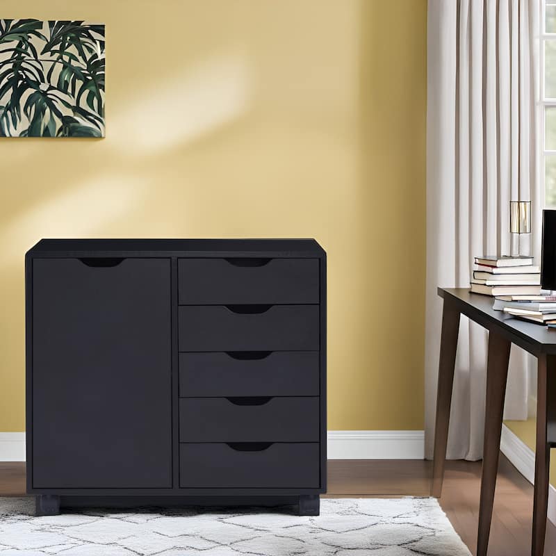 Wooden 5-Drawer Office Storage Cabinet with Extra Shelf and 360° Mobility for Effortless Organization