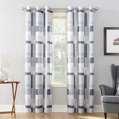 No. 918 Takumi Geometric Blocks Semi Sheer Grommet Curtain Panel, Single Panel