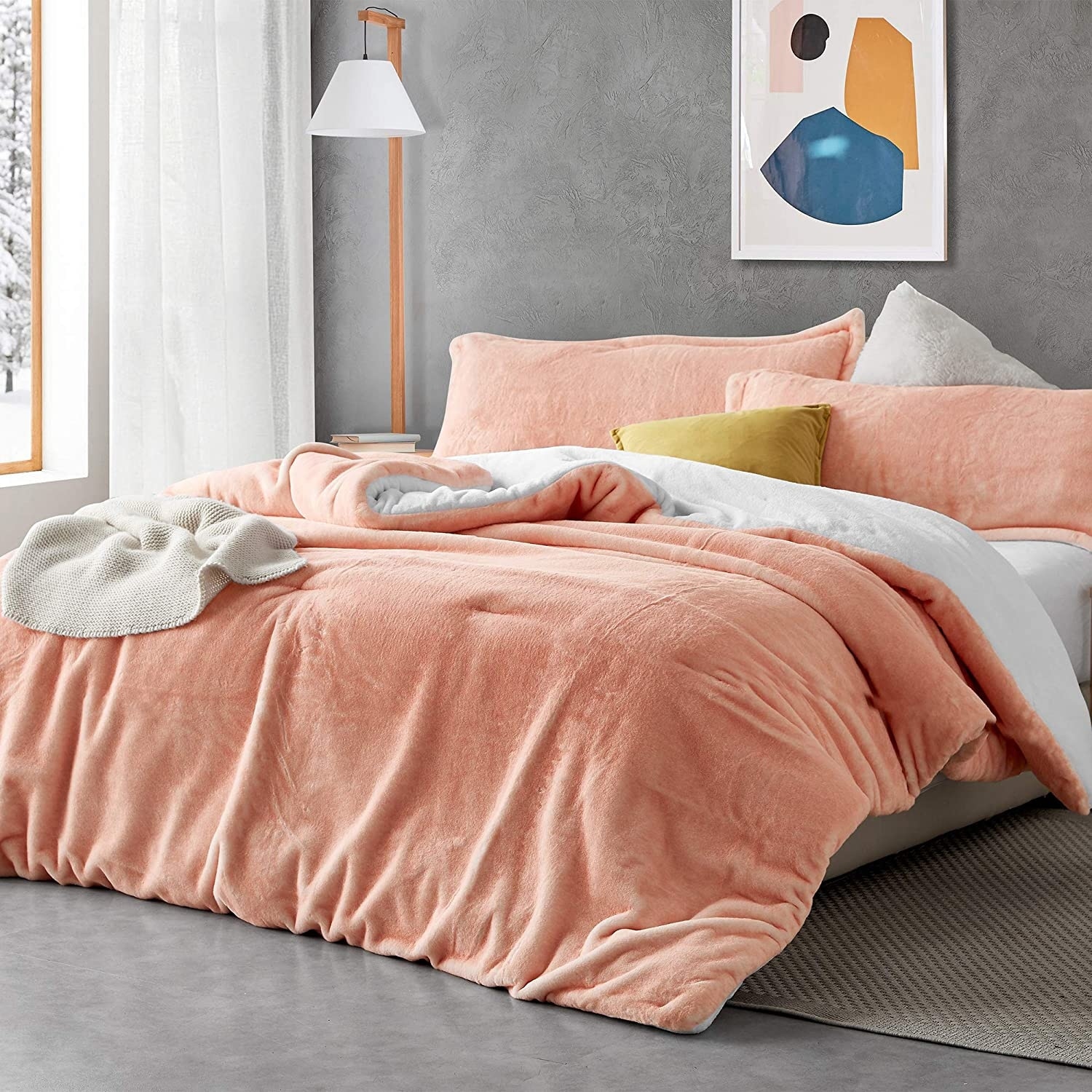 Fuzzy Peach Coma Inducer Oversized Comforter Set Peachy Pink