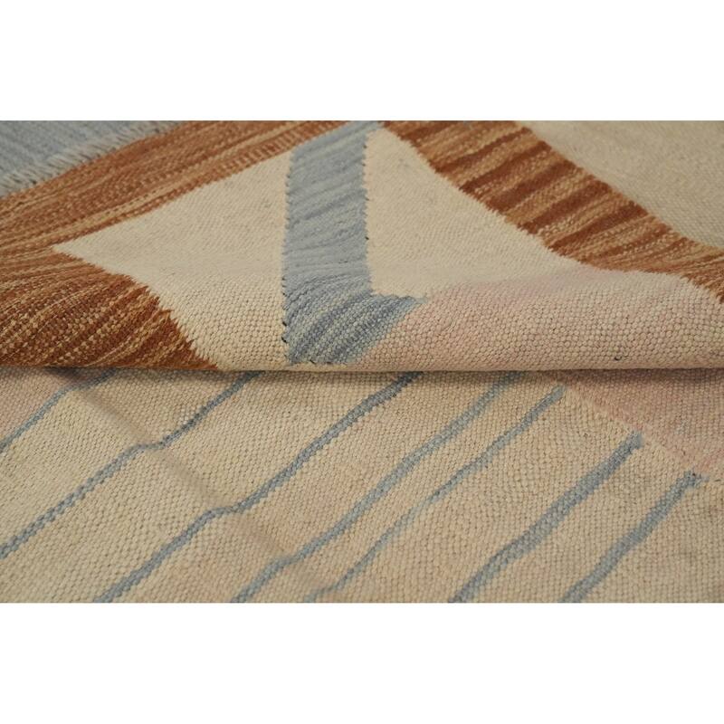 Hand Woven Oriental 100% Wool Carpet Southwestern Tribal Beige & Ivories Kilim Area Rug - 9' 7'' X 6' 7''