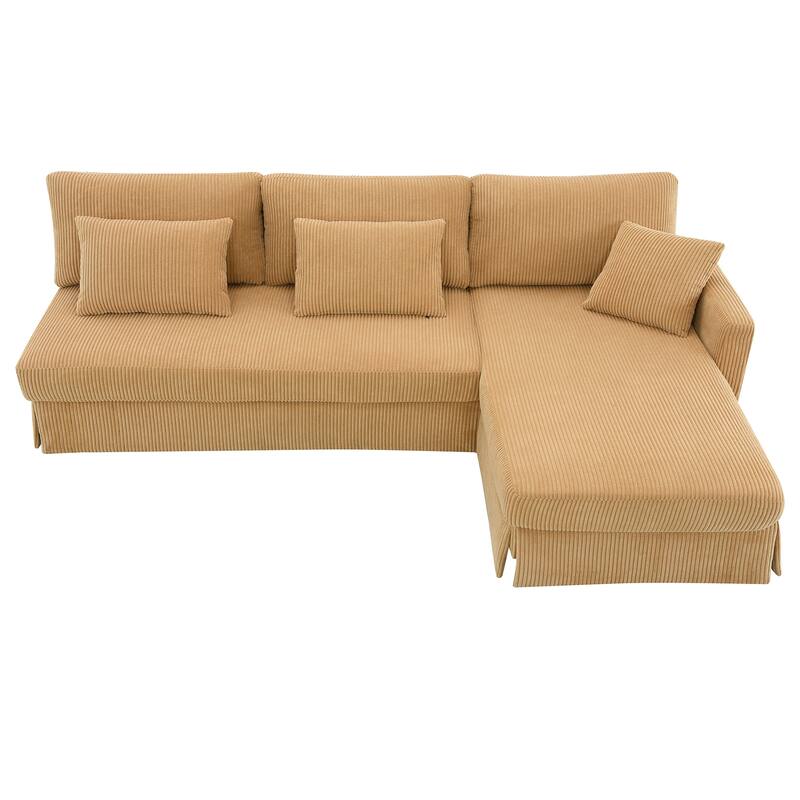 87X61"Modern L-shaped Corduroy Sofa with Reversible Chaise, 4-seat Upholstered Sectional Indoor Furniture for Living Room